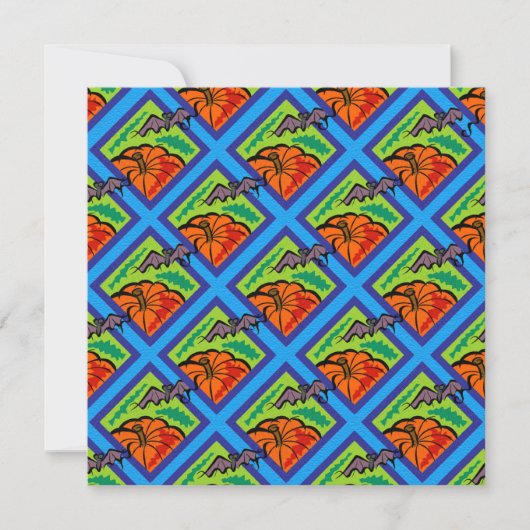 Invitation Citrouilles et chauves-souris en Motif de vert/ble (Devant)