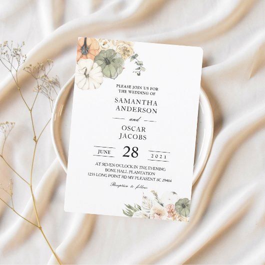 Invitation Citrouilles et fleurs d'aquarelle modernes