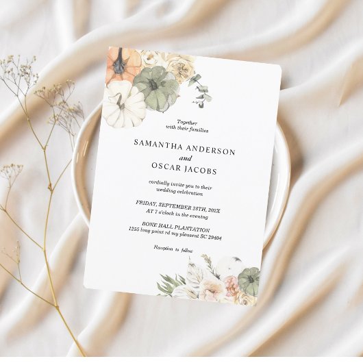 Invitation Citrouilles et fleurs d'aquarelle modernes