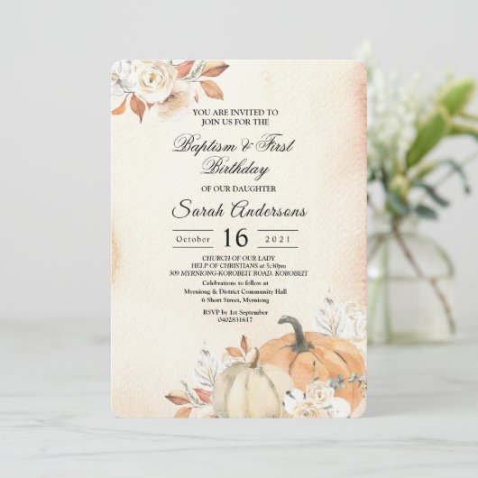 Invitation Citrouilles et fleurs orange d'automne rustique (Debout devant)