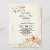 Invitation Citrouilles et fleurs orange d'automne rustique (Devant)