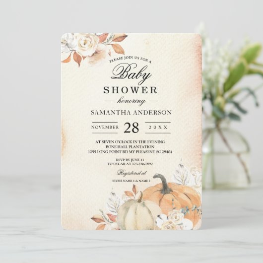 Invitation Citrouilles et fleurs orange d'automne rustique (Debout devant)