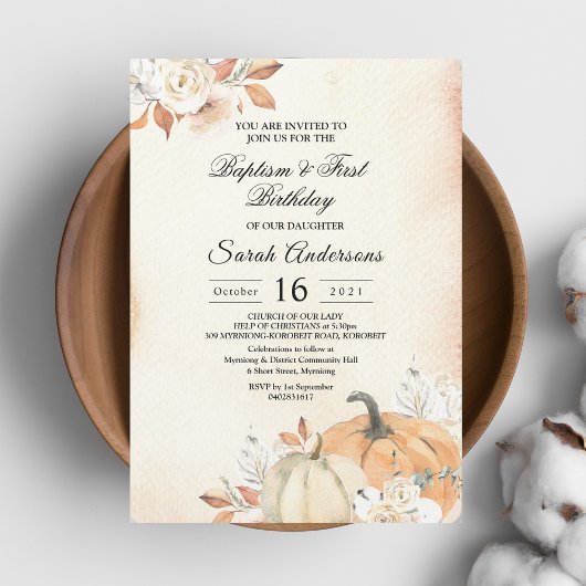 Invitation Citrouilles et fleurs orange d'automne rustique