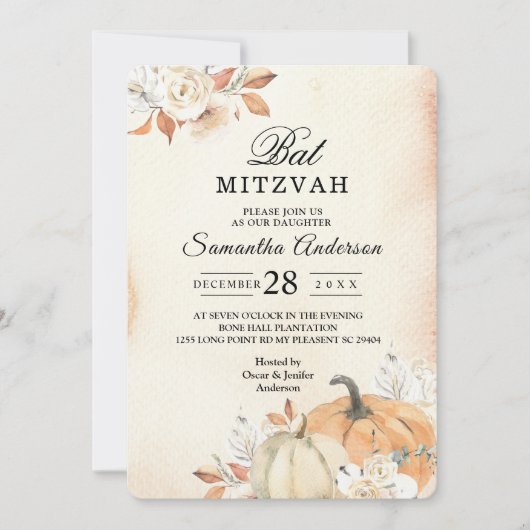 Invitation Citrouilles et fleurs orange d'automne rustique (Devant)