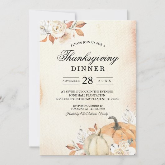 Invitation Citrouilles et fleurs orange d'automne rustique (Devant)