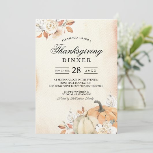 Invitation Citrouilles et fleurs orange d'automne rustique (Debout devant)