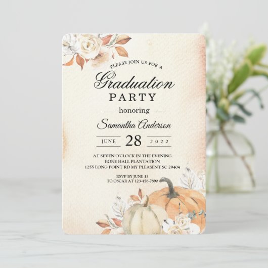 Invitation Citrouilles et fleurs orange d'automne rustique (Debout devant)