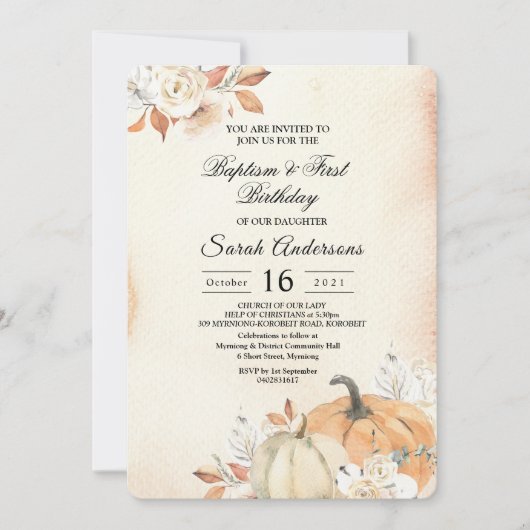 Invitation Citrouilles et fleurs orange d'automne rustiques (Devant)