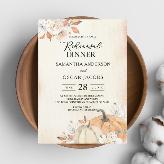 Invitation Citrouilles et fleurs orange d'automne rustiques