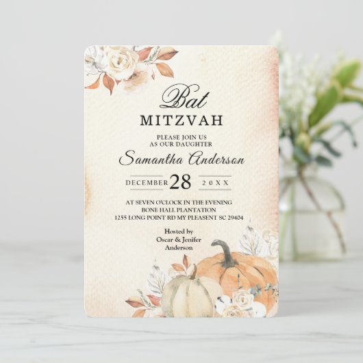 Invitation Citrouilles et fleurs orange d'automne rustiques (Debout devant)