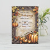 Invitation Citrouilles feuille Vintage Thanksgiving (Debout devant)