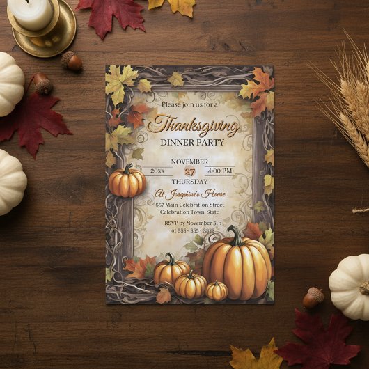 Invitation Citrouilles feuille Vintage Thanksgiving