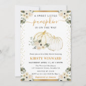 Invitation Citrouilles fleuries blanches et dorées Shower de  (Devant)