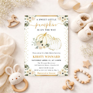 Invitation Citrouilles fleuries blanches et dorées Shower de