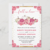 Invitation Citrouilles fleuries rose et blanc Mariage d'autom (Devant)