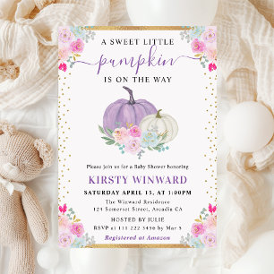 Invitation Citrouilles fleuries violettes et blanches Shower