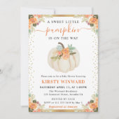 Invitation Citrouilles Fleuris Orange et Blanc Shower de Bébé (Devant)