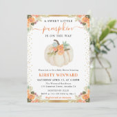 Invitation Citrouilles Fleuris Orange et Blanc Shower de Bébé (Debout devant)
