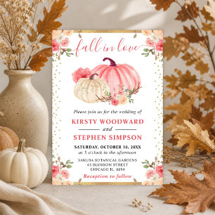 Invitation Citrouilles Fleuris Rose et Blanc Mariage d'Automn
