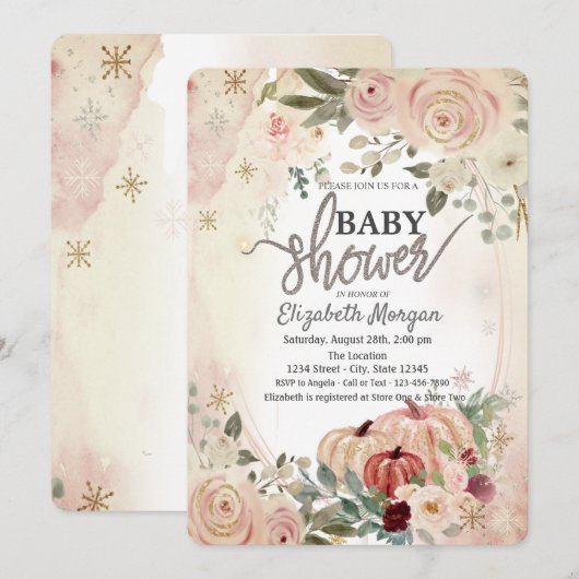 Invitation Citrouilles Fleurs Boho Baby Shower (Devant / Derrière)