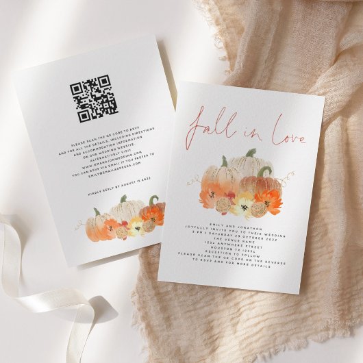 Invitation Citrouilles Fleurs Paillettes Code QR Tombez amour