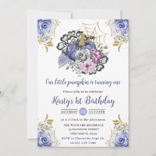 Invitation Citrouilles Florales Halloween Aquarelle 1er Anniv