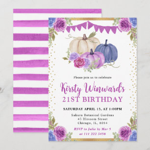 Invitation Citrouilles Florales Violettes et Bleues Anniversa