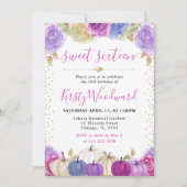 Invitation Citrouilles floraux violets et bleus automne doux  (Devant)