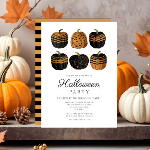 Invitation Citrouilles Halloween Mignonnes Orange et Noires