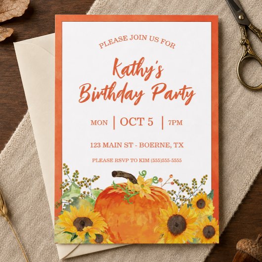 Invitation Citrouilles Rustiques Anniversaire d'Automne
