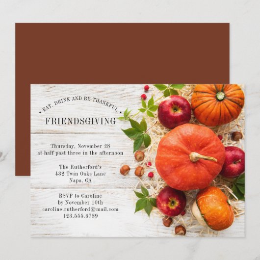 Invitation Citrouilles rustiques de Friendsgiving | Thanksgiv (Devant / Derrière)
