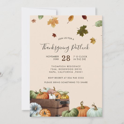 Invitation Citrouilles rustiques et Feuilles en déclin Thanks (Devant)