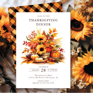 Invitation Citrouilles rustiques et tournesols Thanksgiving