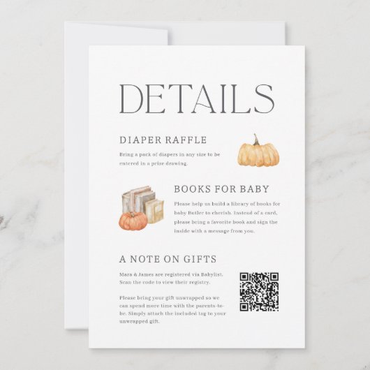 Invitation Citrouilles rustiques tous en un Baby shower (Dos)