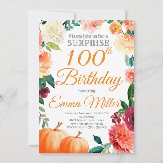 Invitation Citrouilles Surprise Anniversaire d'Automne (Devant)