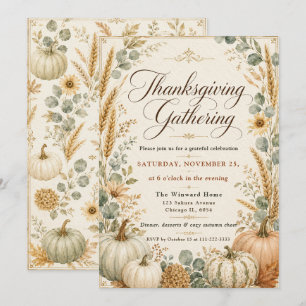 Invitation Citrouilles Tournesols Élégants Thanksgiving