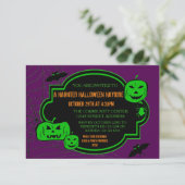Invitation Citrouilles vertes/violettes encadrées - Invitatio (Debout devant)