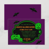 Invitation Citrouilles vertes/violettes encadrées - Invitatio (Devant / Derrière)