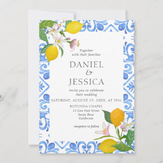 Invitation Citrus bleu méditerranéen Carreaux Lemon Italie Ma