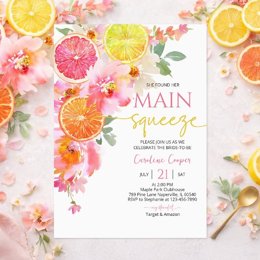 Invitation Citrus Bridal Shower Invitation, Floral Lemon