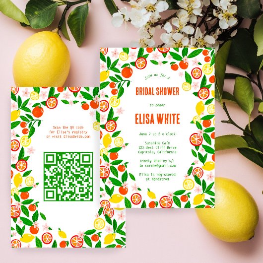 Invitation Citrus Celebration CUSTOM QR Summer BRIDAL SHOWER