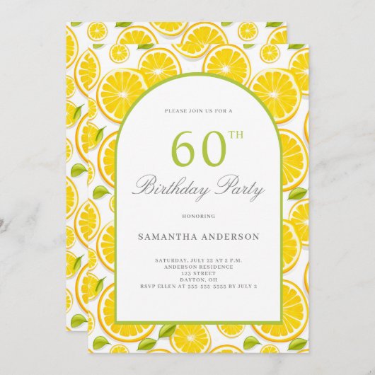 Invitation Citrus citron 60e anniversaire (Devant / Derrière)