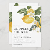 Invitation Citrus citron Aquarelle Couples Douche (Devant / Derrière)