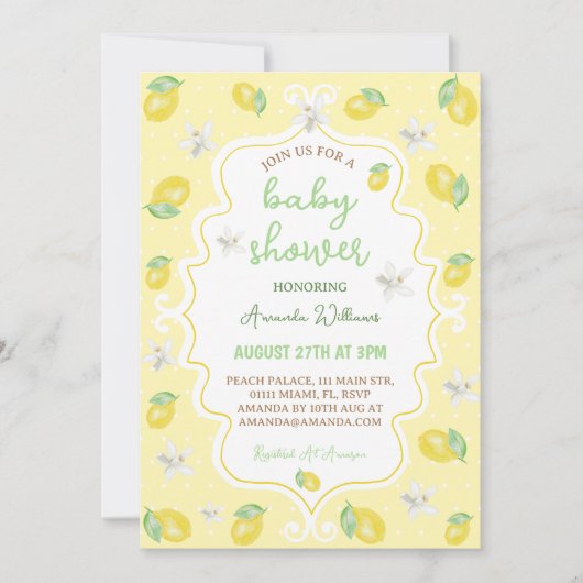 Invitation Citrus citron Baby shower Floral (Devant)