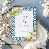 Invitation Citrus Citron Bleu Carrelage Enregistrer La Date