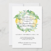 Invitation Citrus citron bleu floral Carrelage Mariage d'aqua (Devant)