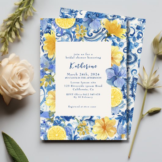 Invitation Citrus citron bleu italien douche nuptiale