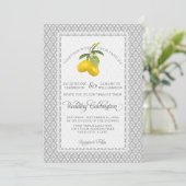 Invitation Citrus citron gris floral Mariage blanc jaune (Debout devant)
