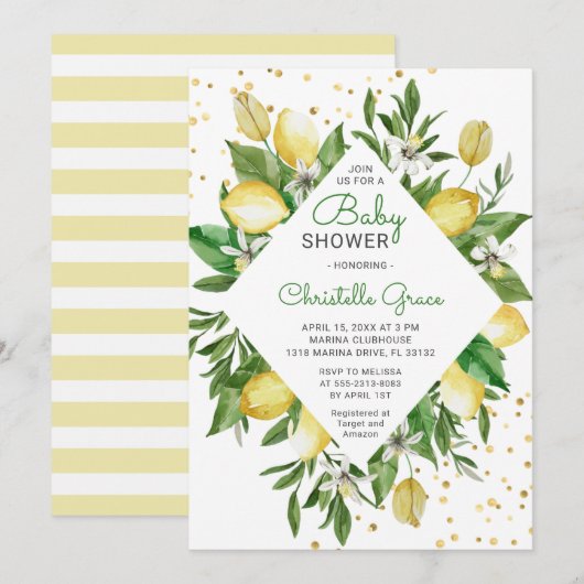 Invitation Citrus citron Italie Genre Neutre Baby shower Chic (Devant / Derrière)