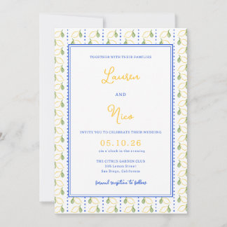 Invitation Citrus citron jaune et bleu italien Mariage chic